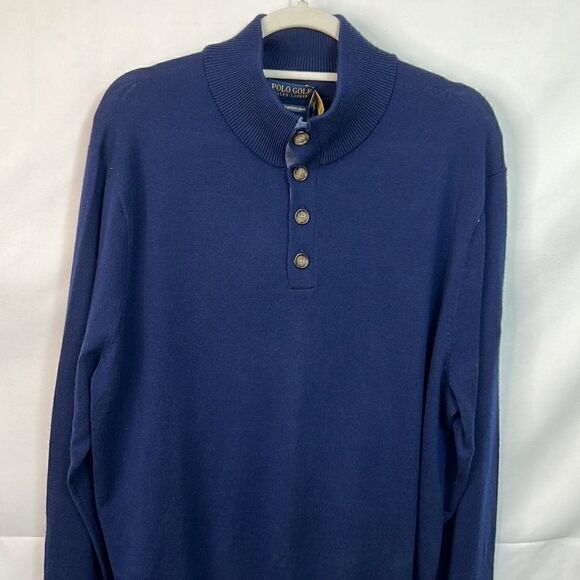 Polo Ralph Lauren Golf Navy Blue Wool MenuButton Pullover sweater NWT size XL - Picture 2 of 12